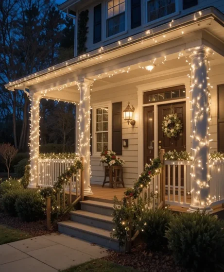 Classic White String Lights - Christmas Porch Lights Ideas