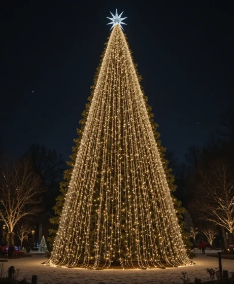 Curtain Lights Wrapped Around Tree Trunks