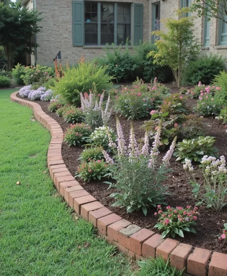 Curved Brick Edging for Flower Beds