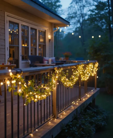 Fairy Lights Wrapped Around Railings
