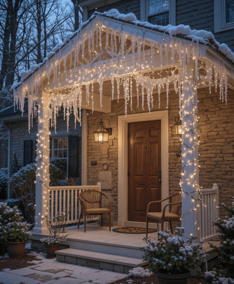 Icicle Lights on Eaves