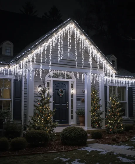 Icicle Lights on Roof Edges