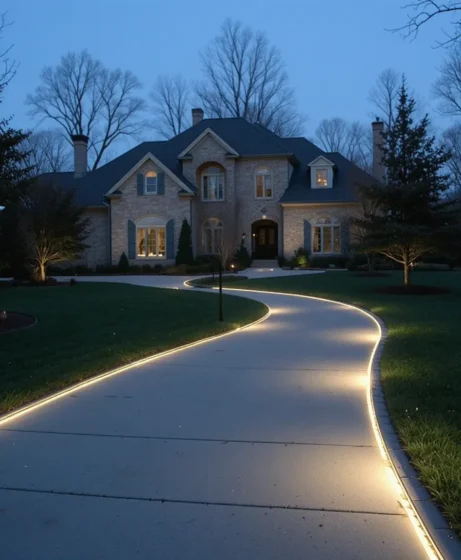 LED Strip Lights Along the Driveway Edge