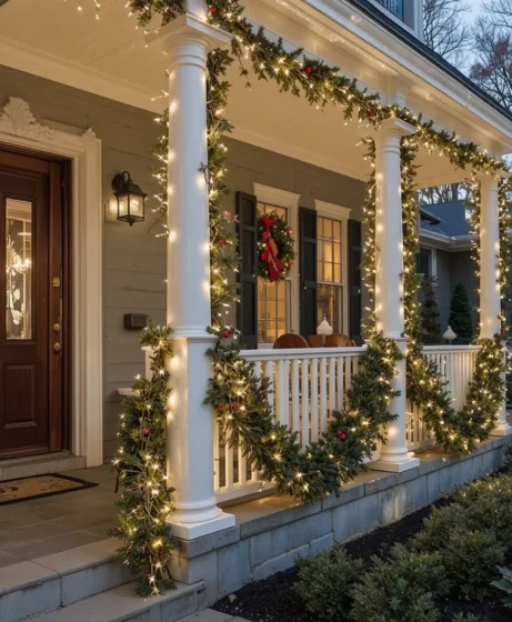 Lighted Wreaths on Doors and Windows