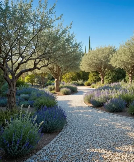 Mediterranean Gravel Garden with Olive Trees