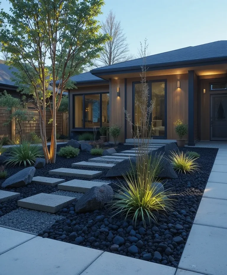 Modern Minimalist Landscape with Black Rocks