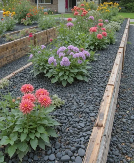 Raised Beds with Black Rock Filler