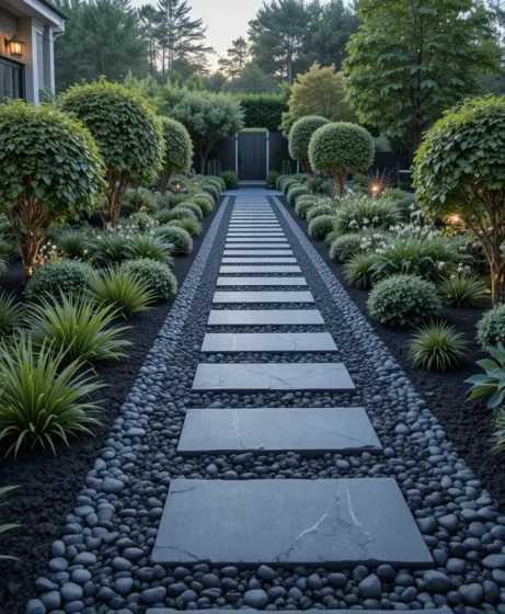 Sleek Black Rock Pathways - Black Rock Landscaping Ideas