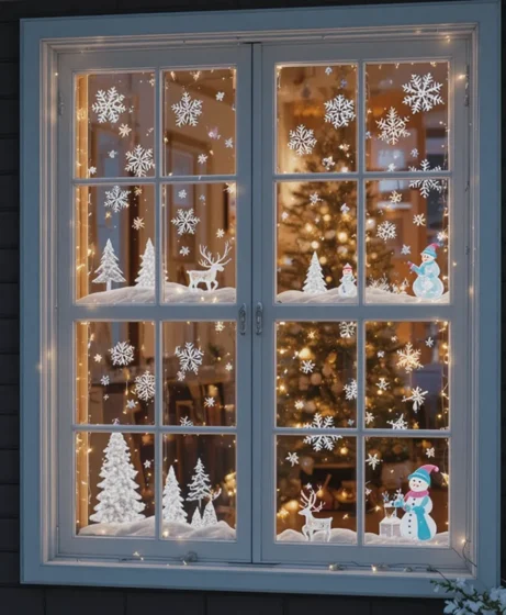 Snowy Window Clings with Lights