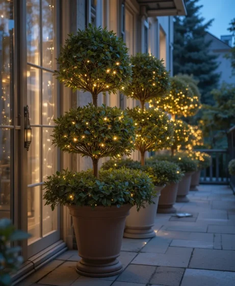 Twinkling Fairy Lights in Potted Plants