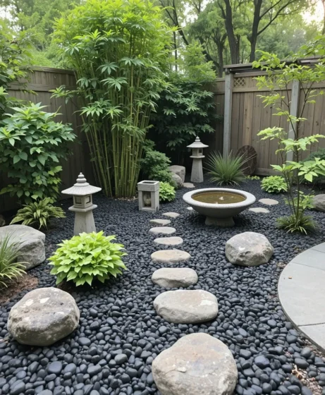 Zen Garden with Black Pebbles