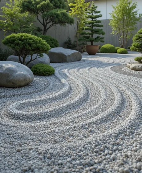 Zen-Inspired Gravel Garden with Raked Patterns