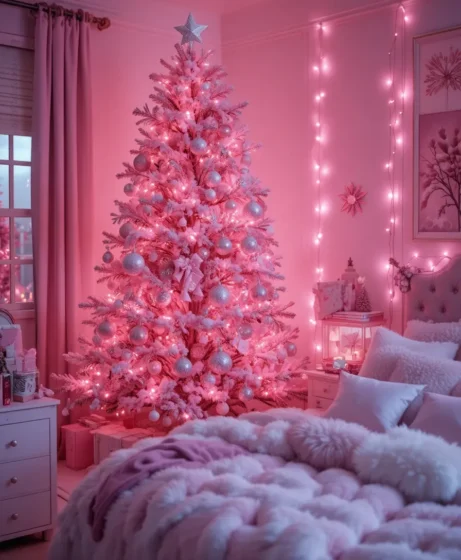 Pink Tree Lights and Glitter Accents