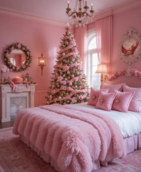 Pink Tree Skirt and Pillows
