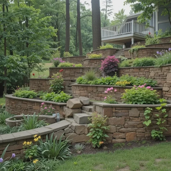 Retaining Wall with Planters