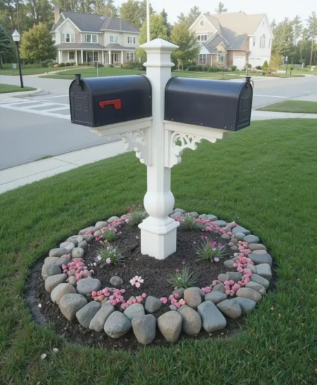 River Rock Accents Around Mailboxes