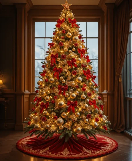 Tree Skirt with Gold and Red Trim
