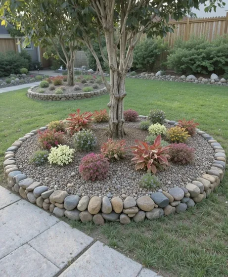 Decorative Pebble Circles for Feature Areas