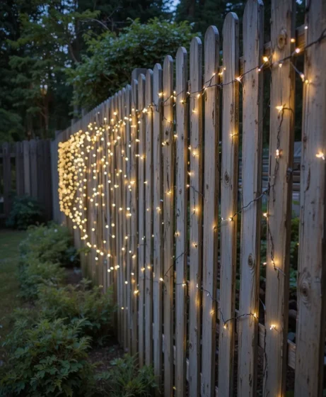 Fairy Lights Between Fence Slats