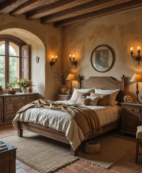 Cozy Tuscan Bedroom with Rich Textures