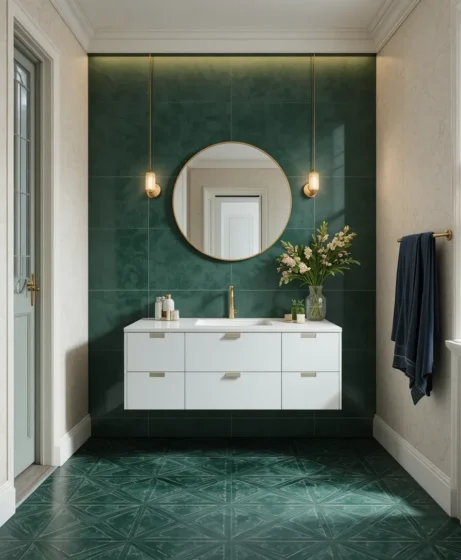Dark Green Floor Tiles with Geometric Patterns