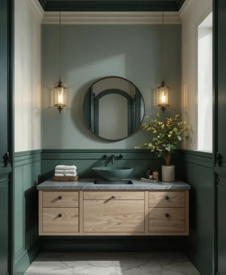 Dark Green Half-Wall Bathroom