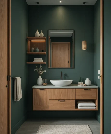 Dark Green Walls with Wooden Accents