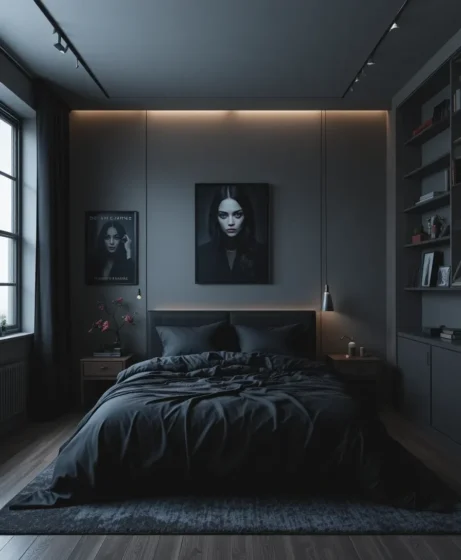 Dark Minimal Emo Bedroom