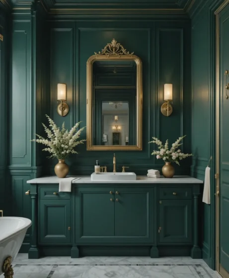 Deep Forest Green Walls with Gold Accents