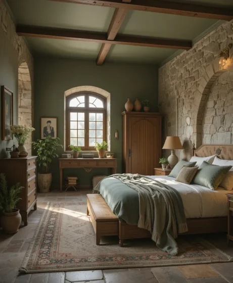 Earthy Green Tuscan Bedroom