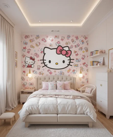 Hello Kitty Bedroom with Accent Wall