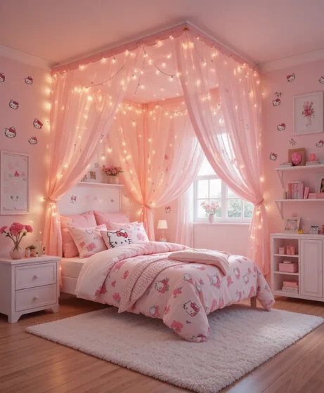 Hello Kitty Bedroom with Canopy Bed