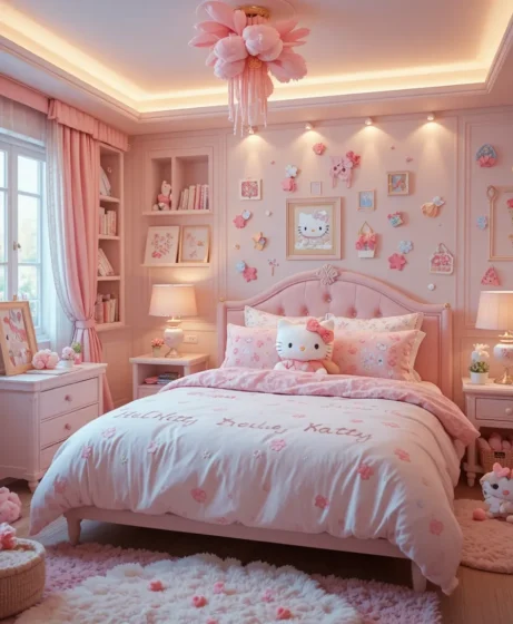 Hello Kitty Bedroom with Plush Accents