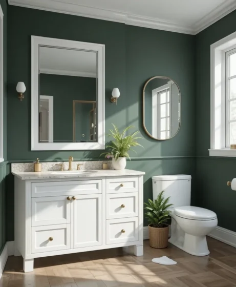 Matte Dark Green Walls with White Trim