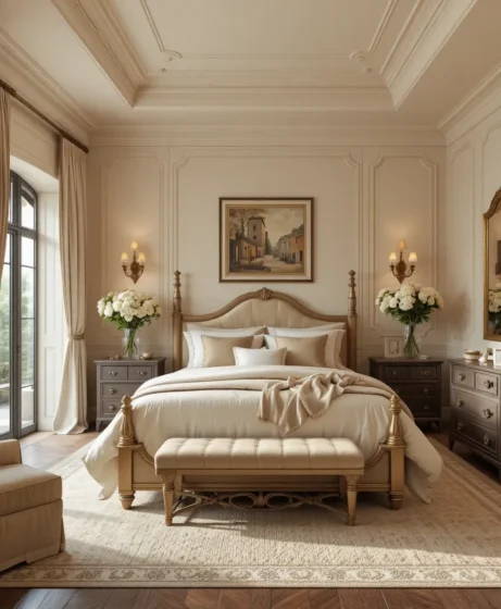 Neutral and Gold Tuscan Bedroom