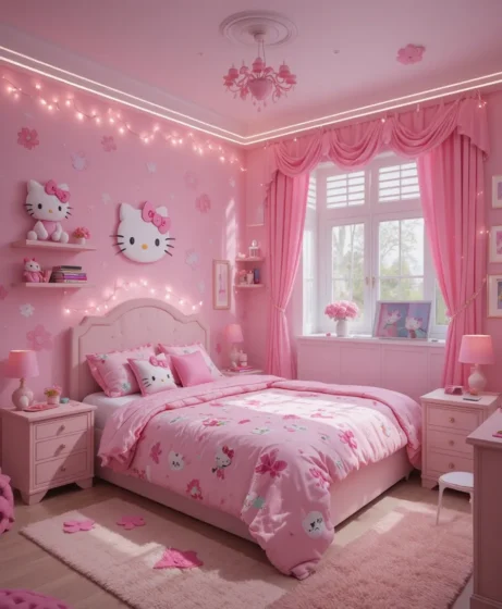 Pink and White Hello Kitty Bedroom