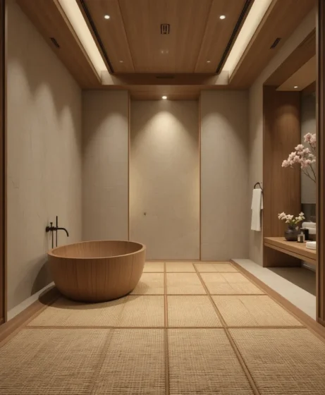 Tatami-Inspired Bathroom Flooring