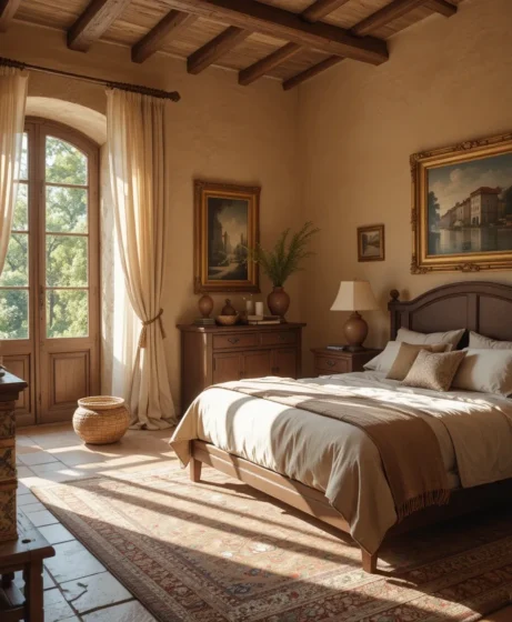 Tuscan Bedroom with Decorative Wall Art