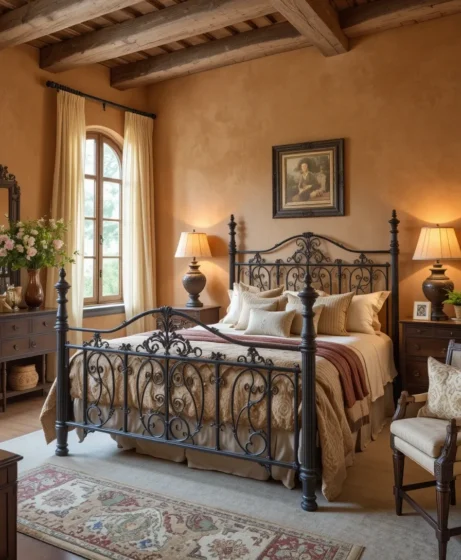 Tuscan Bedroom with Iron Bed Frame