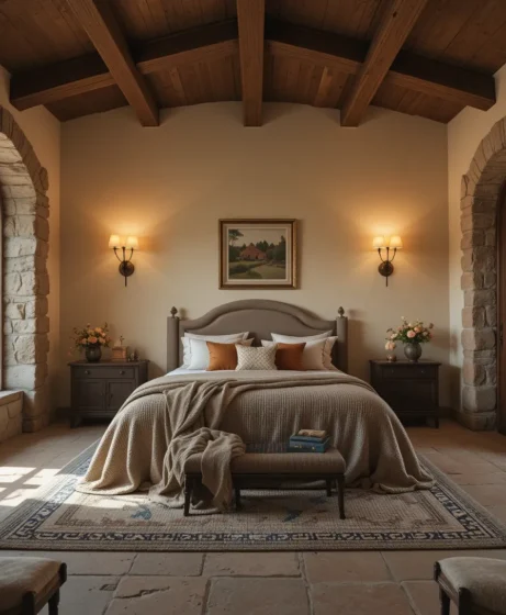 Tuscan Bedroom with Warm Lighting