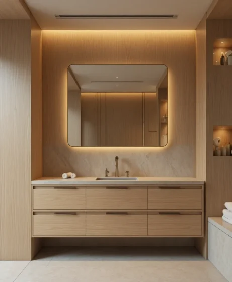 Wooden Vanity with Minimal Hardware
