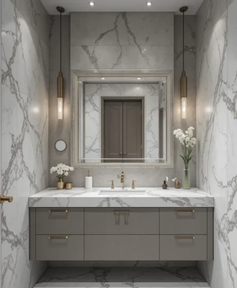 Microcement and Marble Contrast