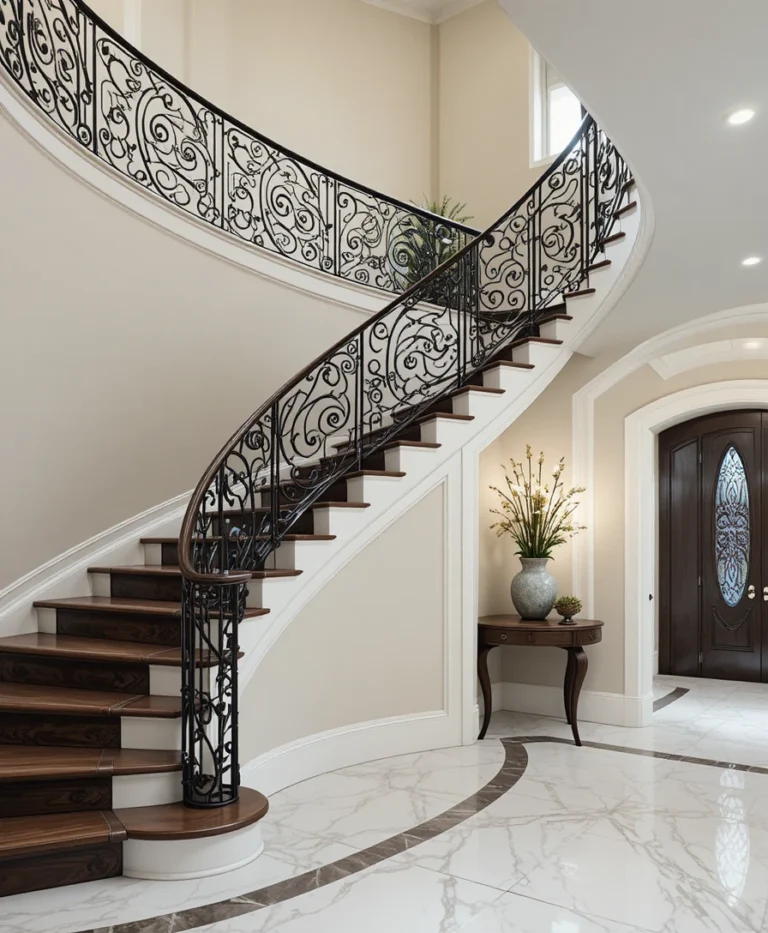 Curved Staircase Foyer Entryway