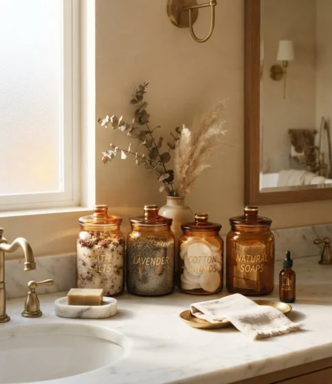 Amber Glass Apothecary Jars for Bath Salts