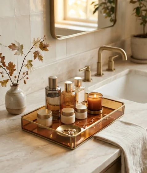 Amber Glass Vanity Tray