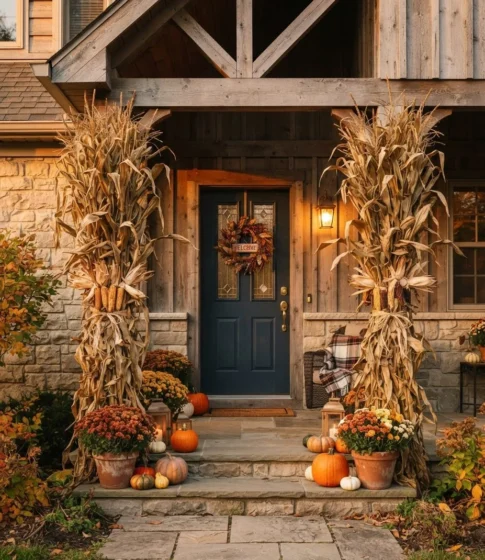 Corn Stalk Bundles Flanking the Entry
