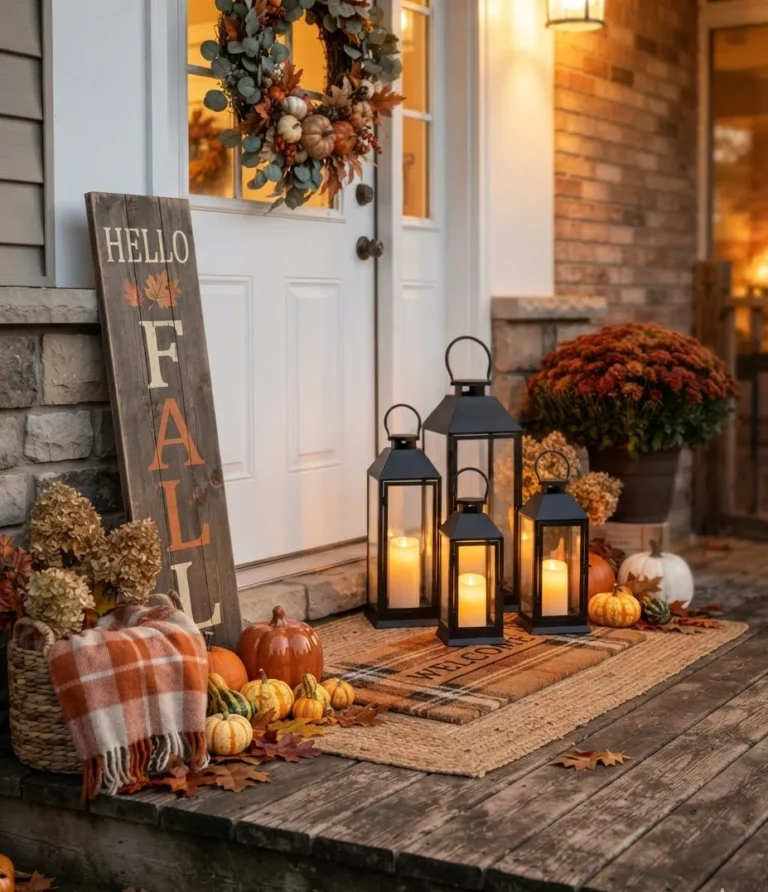 Fall-Themed Porch Signs and Lanterns