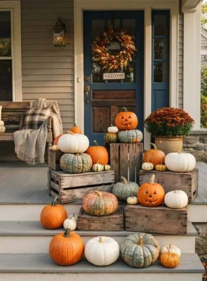 Layered Pumpkin Porch Display
