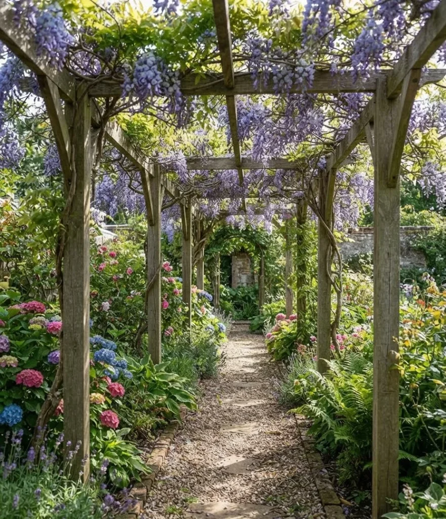 Narrow Pergola with Climbing Vines