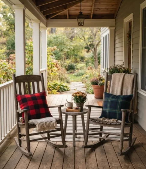 Rocking Chairs Styled with Plaid Pillows